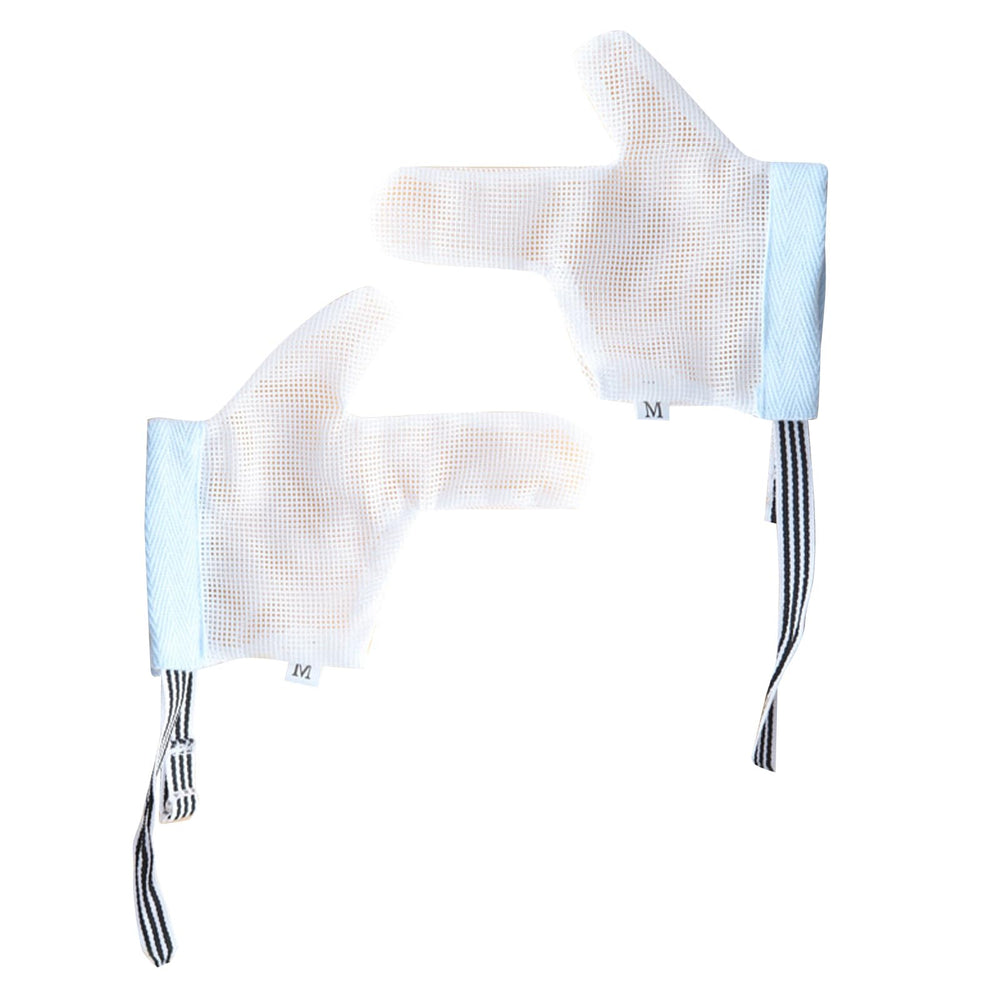 UOMIO blue S guard on a tiny hand with soft breathable fabric
