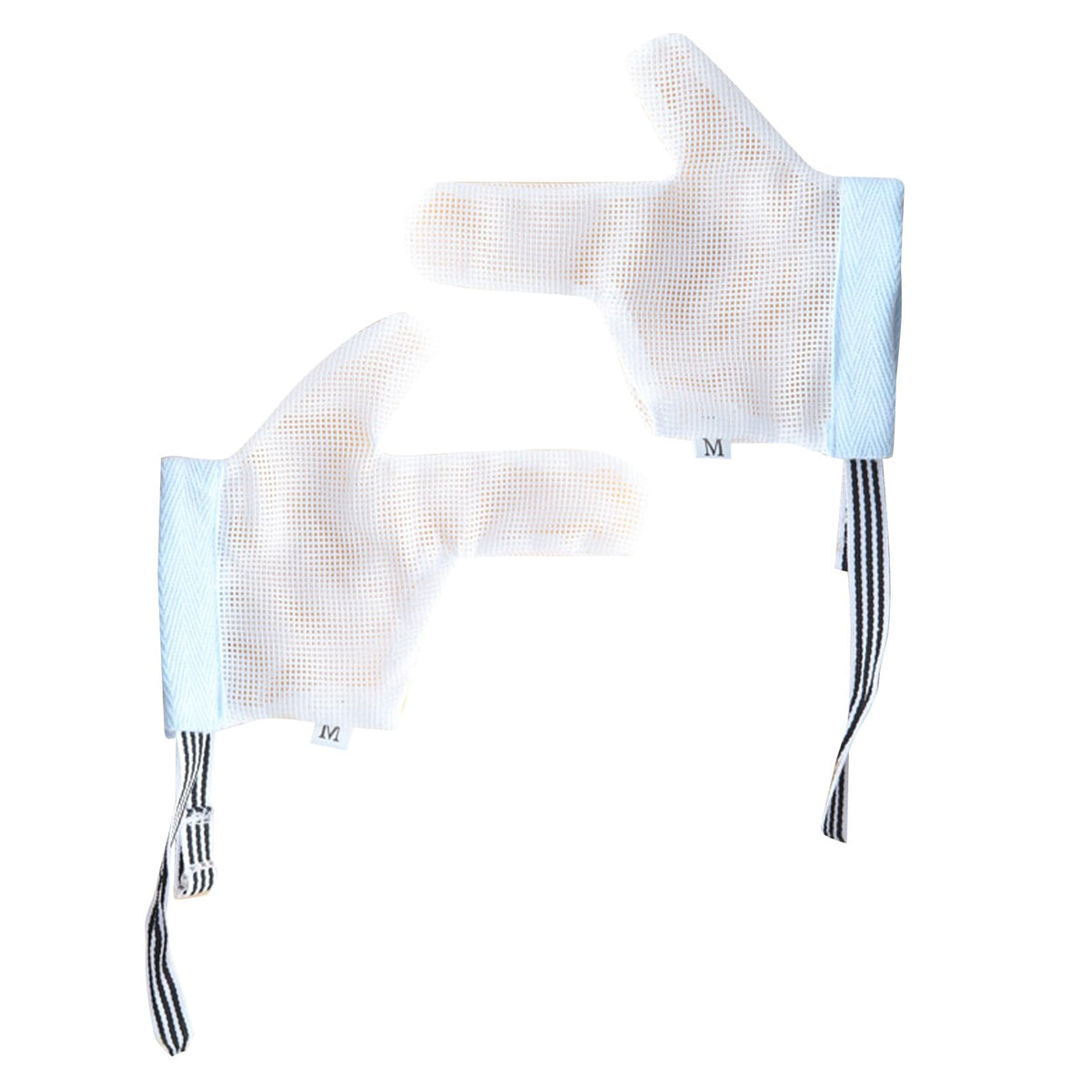 UOMIO blue S guard on a tiny hand with soft breathable fabric