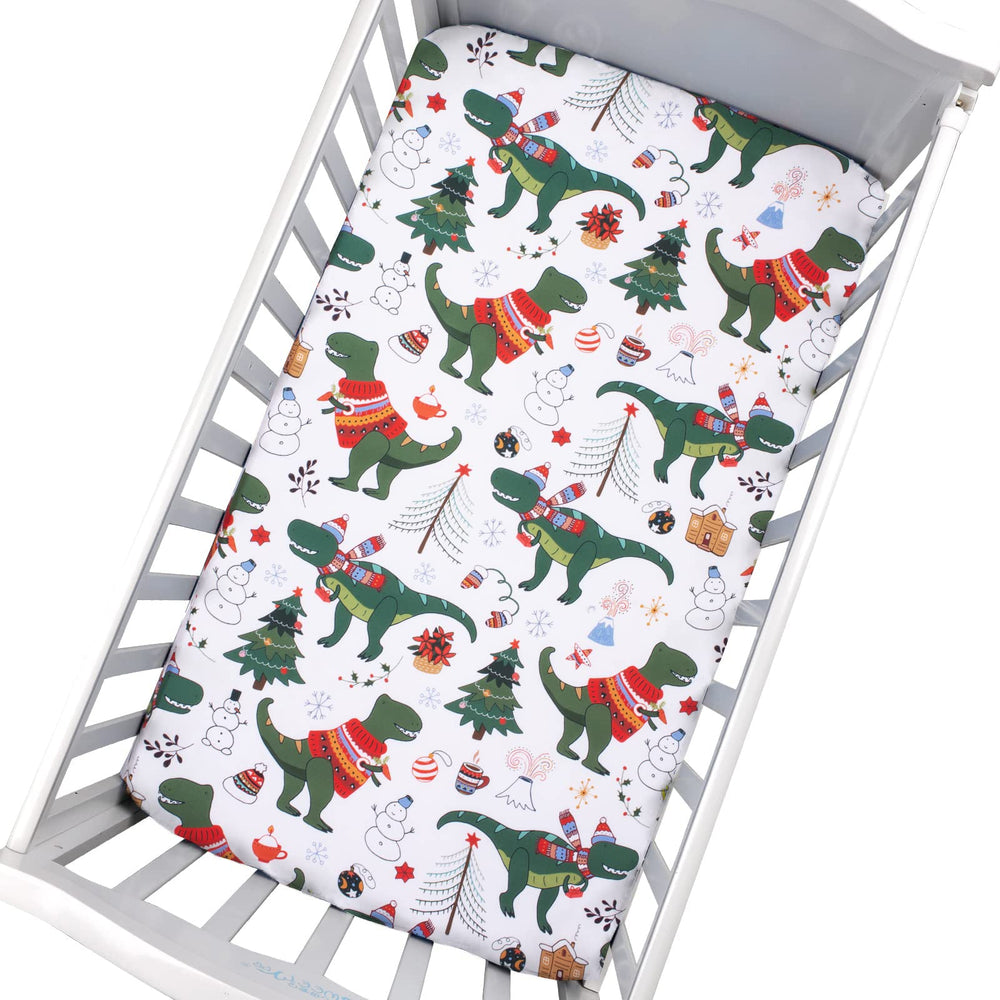 UOMNY Christmas dinosaur crib design adds festive charm to a nursery.