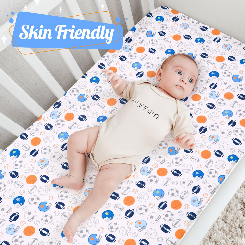 UOMNY crib sheet featuring baseballs print, breathable material supports cozy naps
