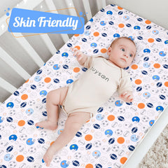 UOMNY crib sheet featuring baseballs print, breathable material supports cozy naps