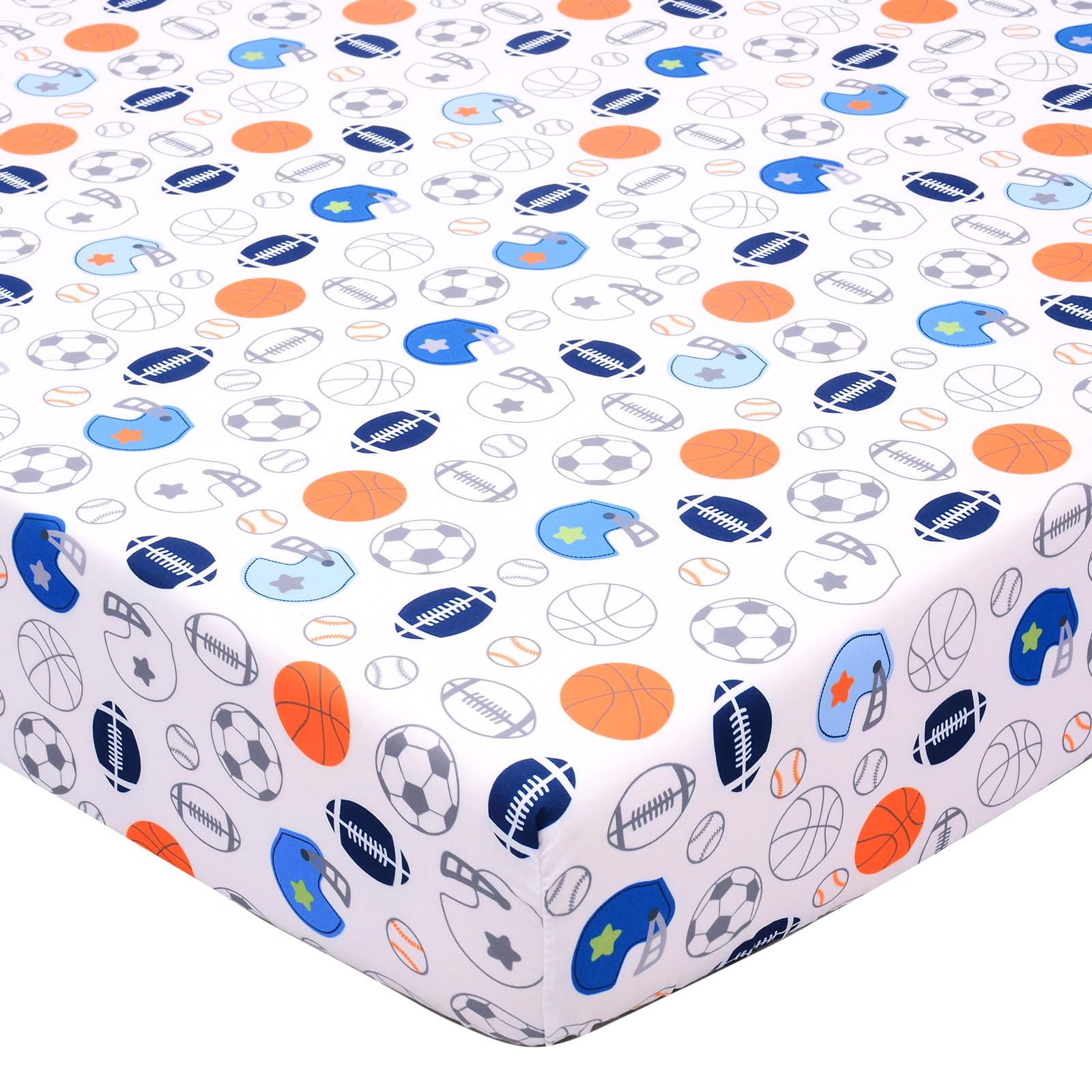 UOMNY crib sheet with footballs print, soft fabric for calm bedtime routines