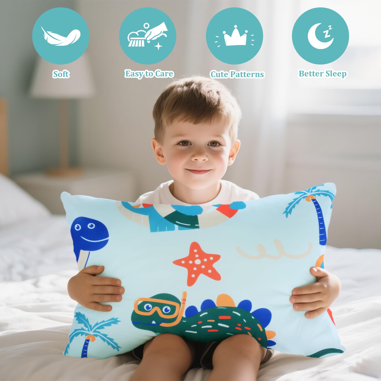 UOMNY dinosaur toddler pillowcase 12x16, breathable for naps