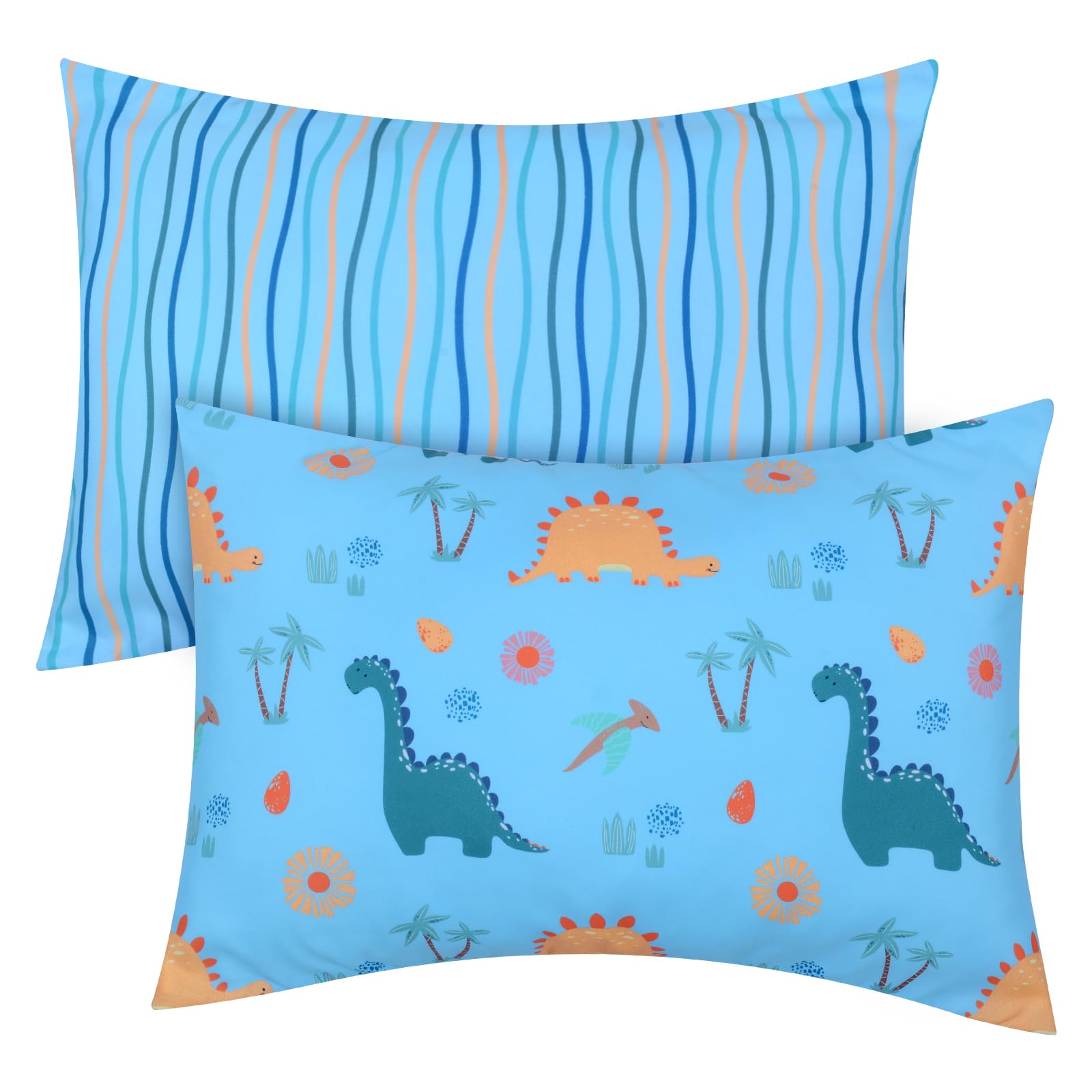 UOMNY dinosaur toddler pillowcase 13x18 front view, soft fabric ideal for comfy sleep