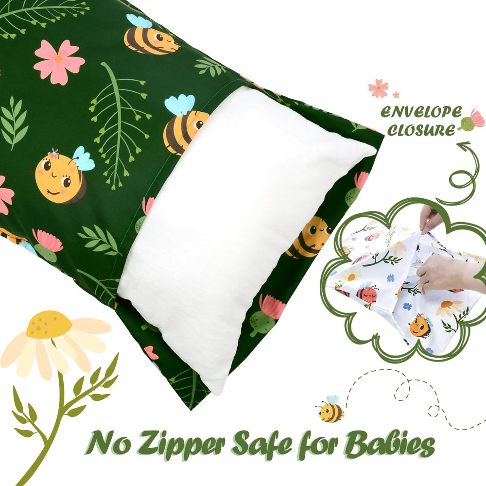 UOMNY Honeybee toddler pillowcase 12x16 with envelope closure for hair-safe use