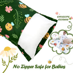 UOMNY Honeybee toddler pillowcase 12x16 with envelope closure for hair-safe use