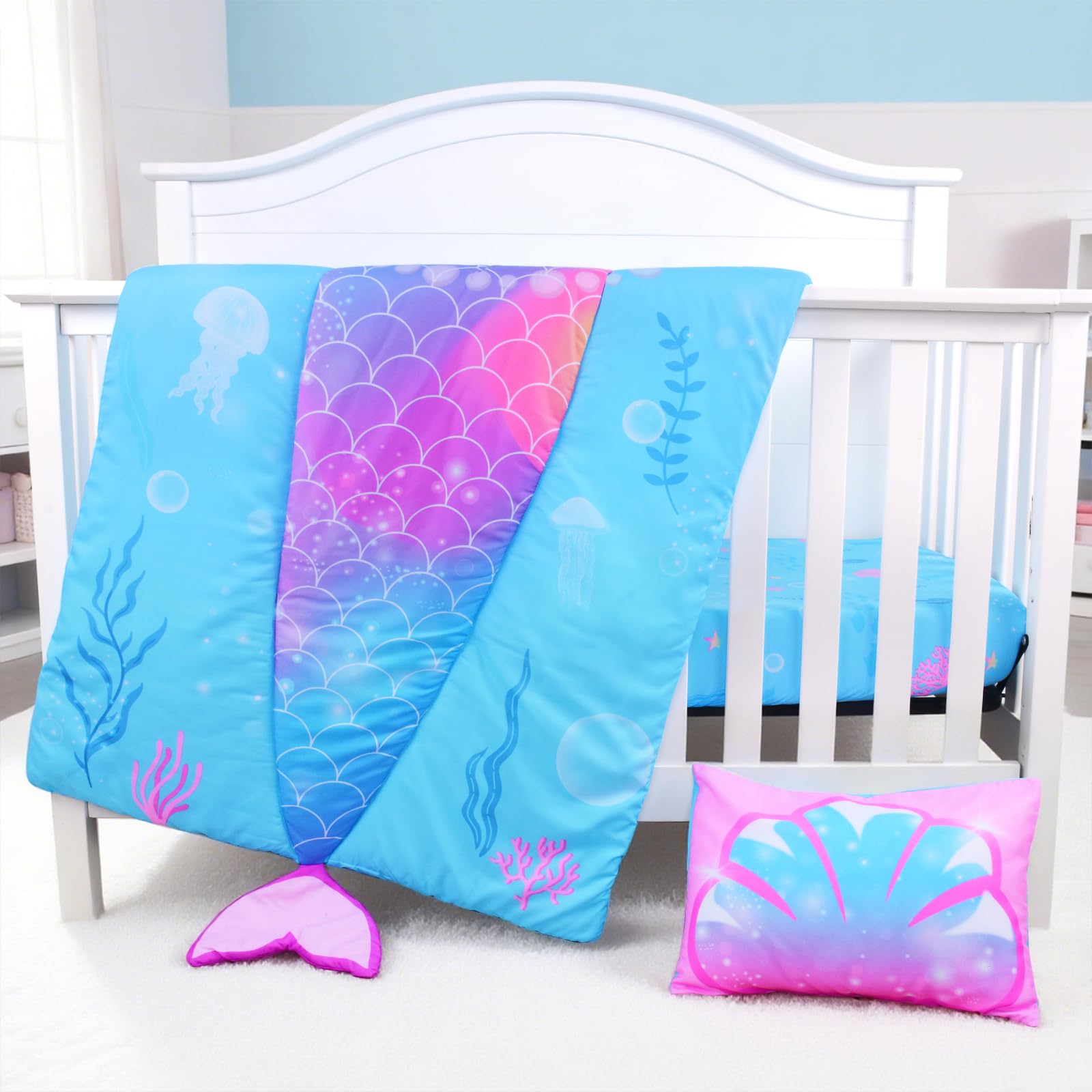 UOMNY Mermaid crib quilt 33x42 inches provides gentle warmth for naps.