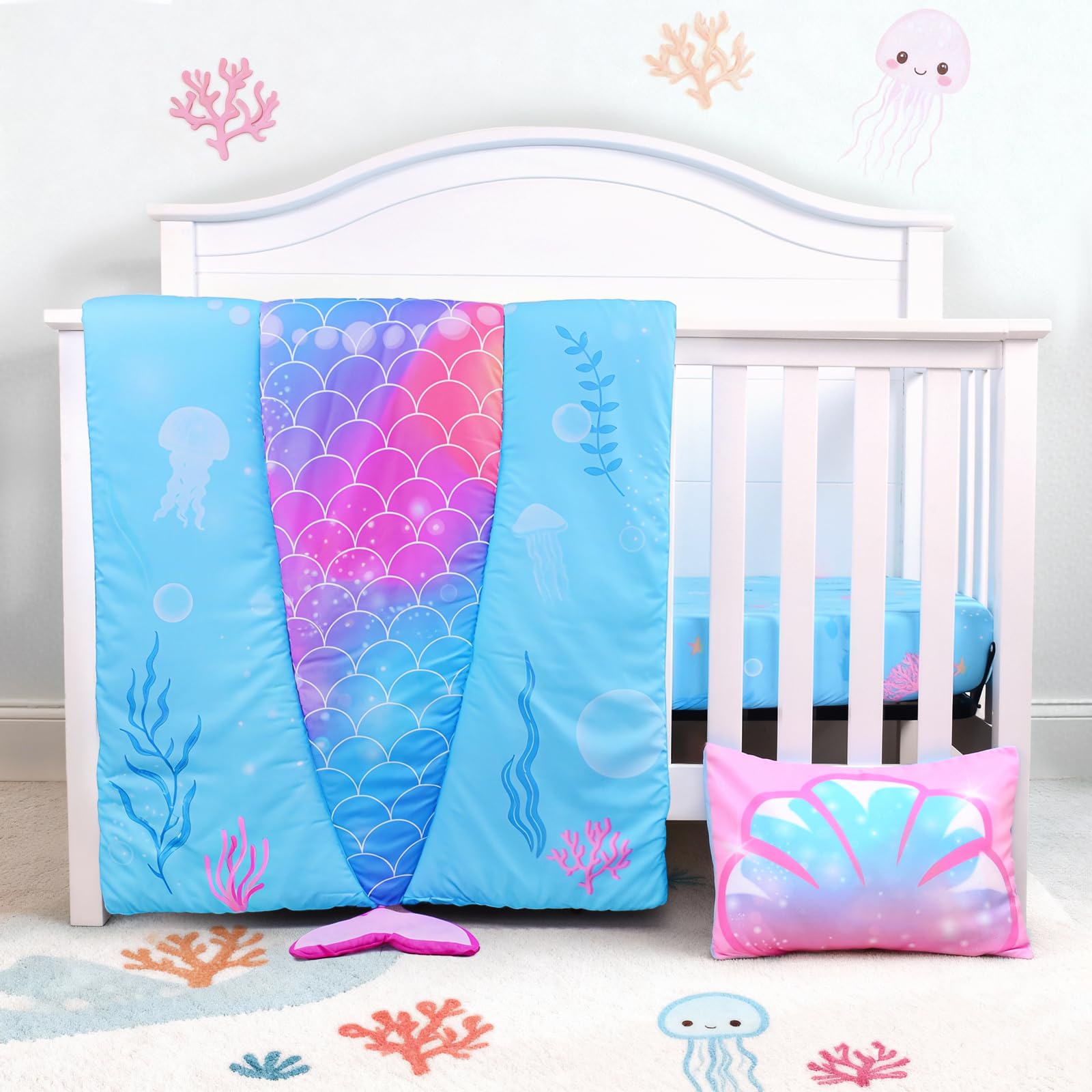 UOMNY Mermaid nursery ambience elevates the space with a charming bedtime theme.