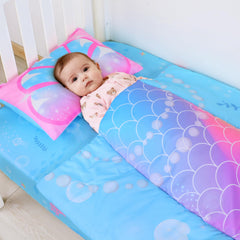 UOMNY Mermaid pillowcase adds soft finishing touch for a cozy nursery.