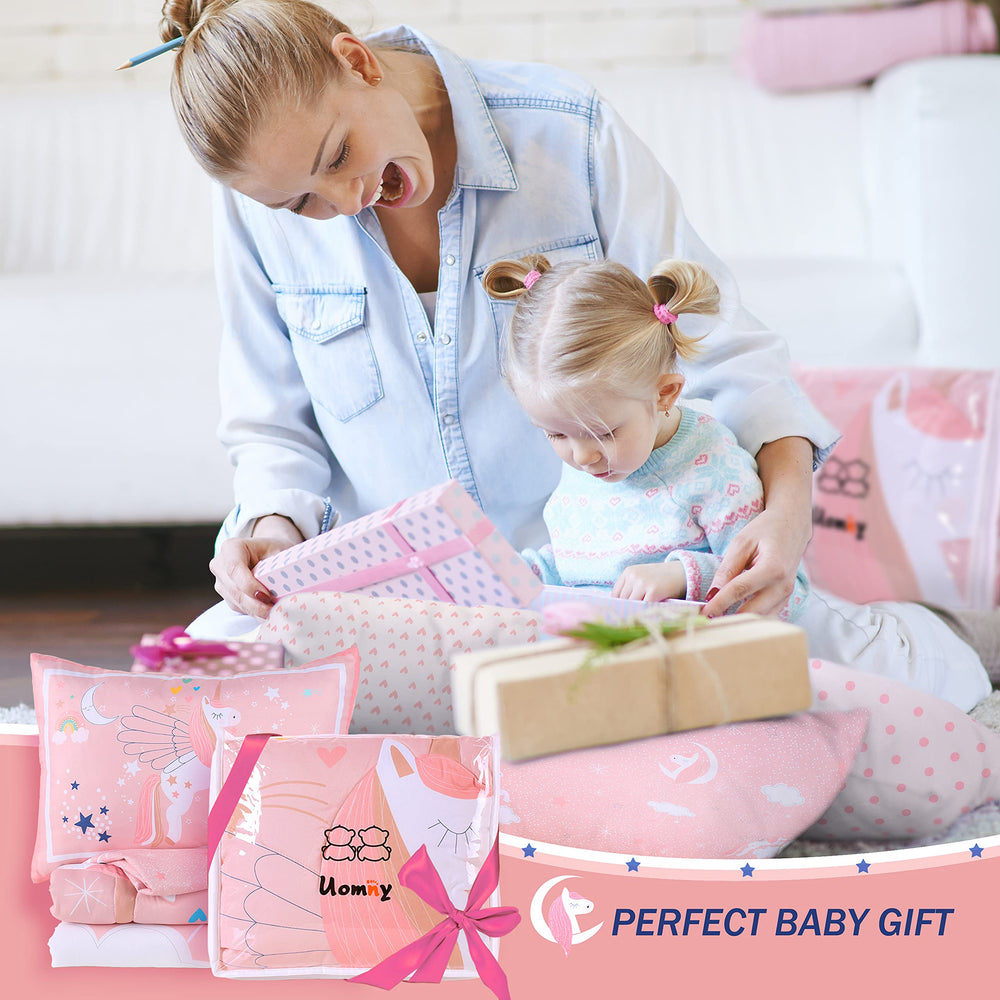 UOMNY nursery decor pink rainbow heart, bright pattern inspires cheerful bedding.