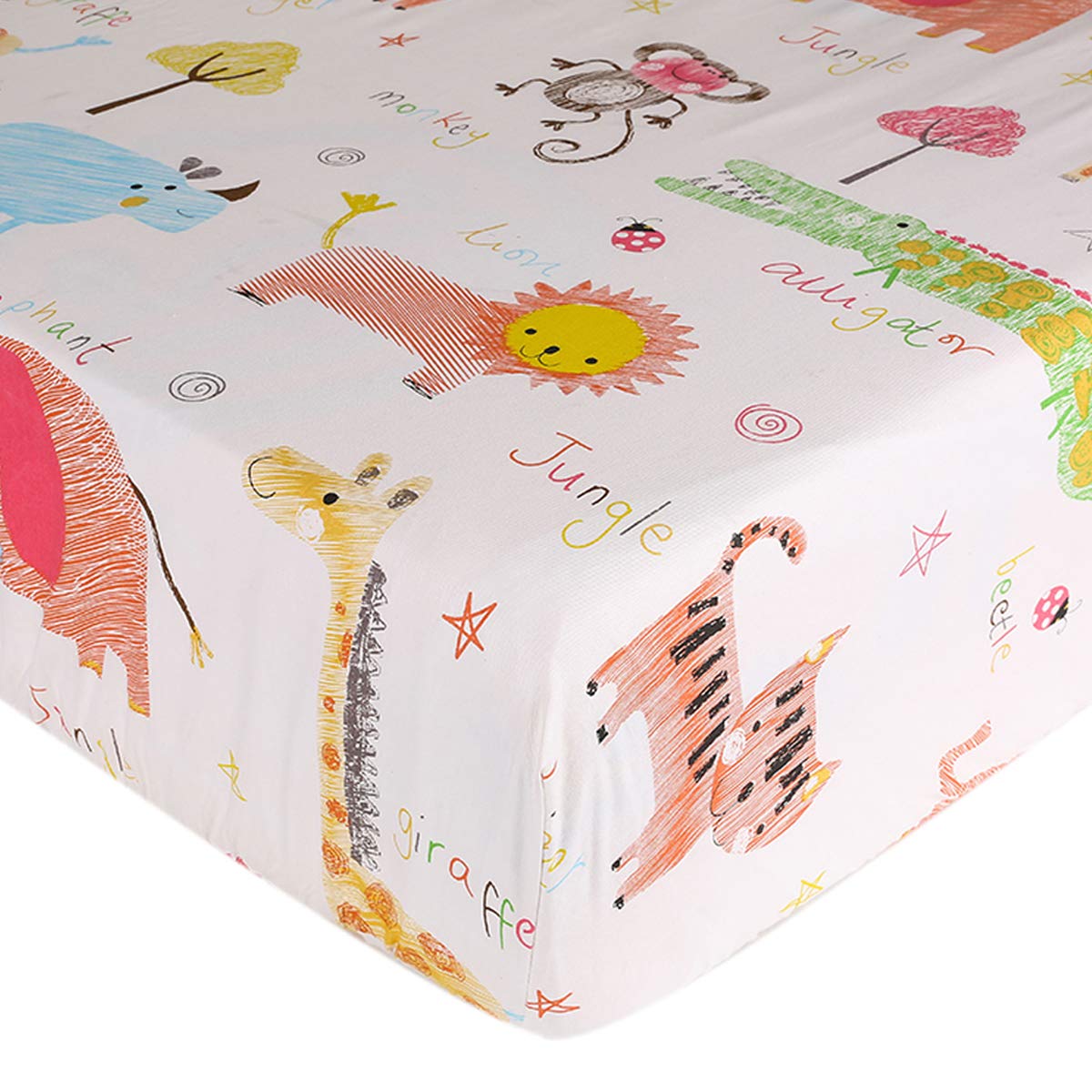 UOMNY Safari crib sheet with 360-degree wrap for secure fit.