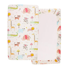 UOMNY Safari fitted crib sheet with high-elastic edge for slip-free use.