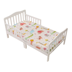 UOMNY Safari toddler sheet fits standard mattresses with durable elastic band.