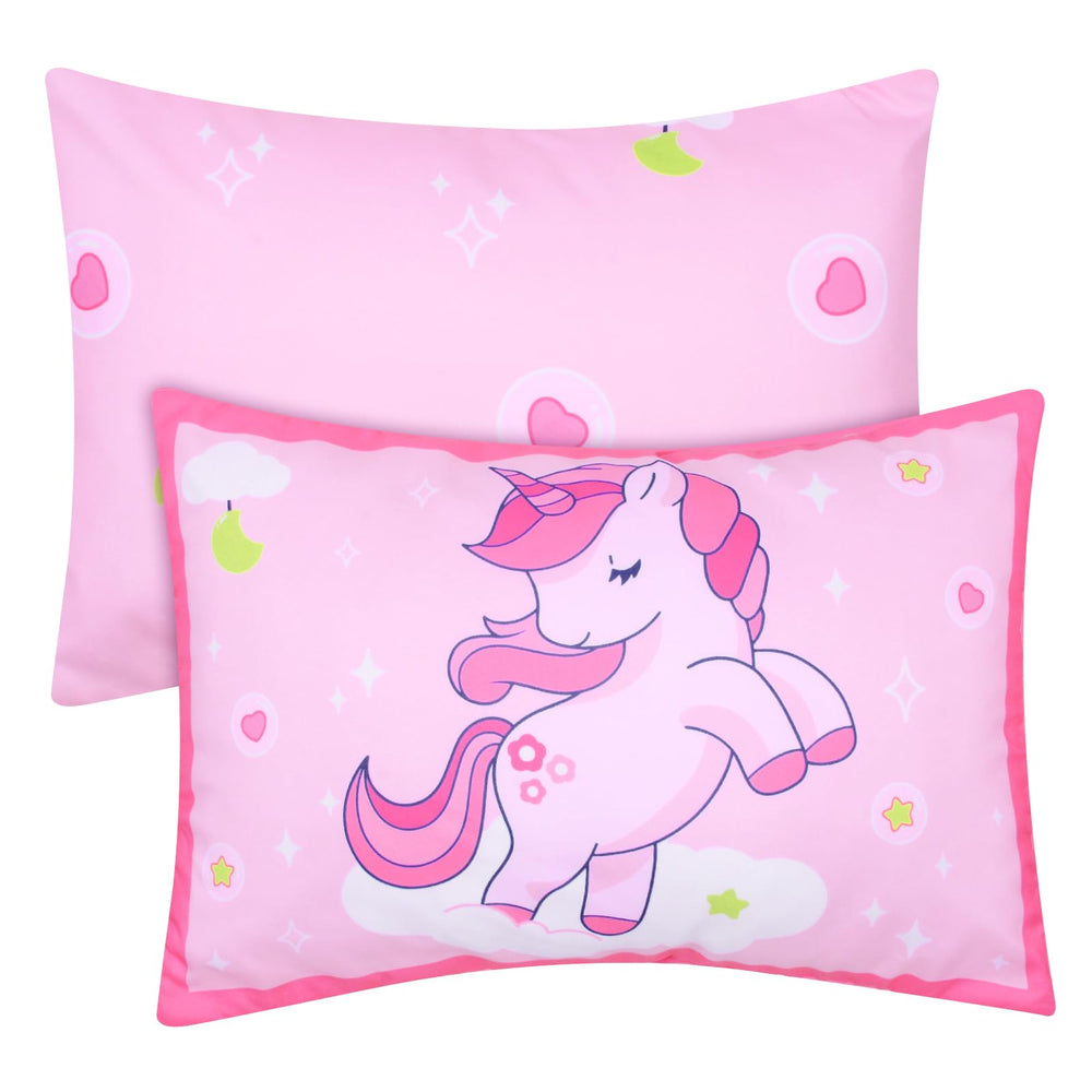 UOMNY unicorn toddler pillowcase 13x18 closeup; soft, breathable fabric ideal for nap time