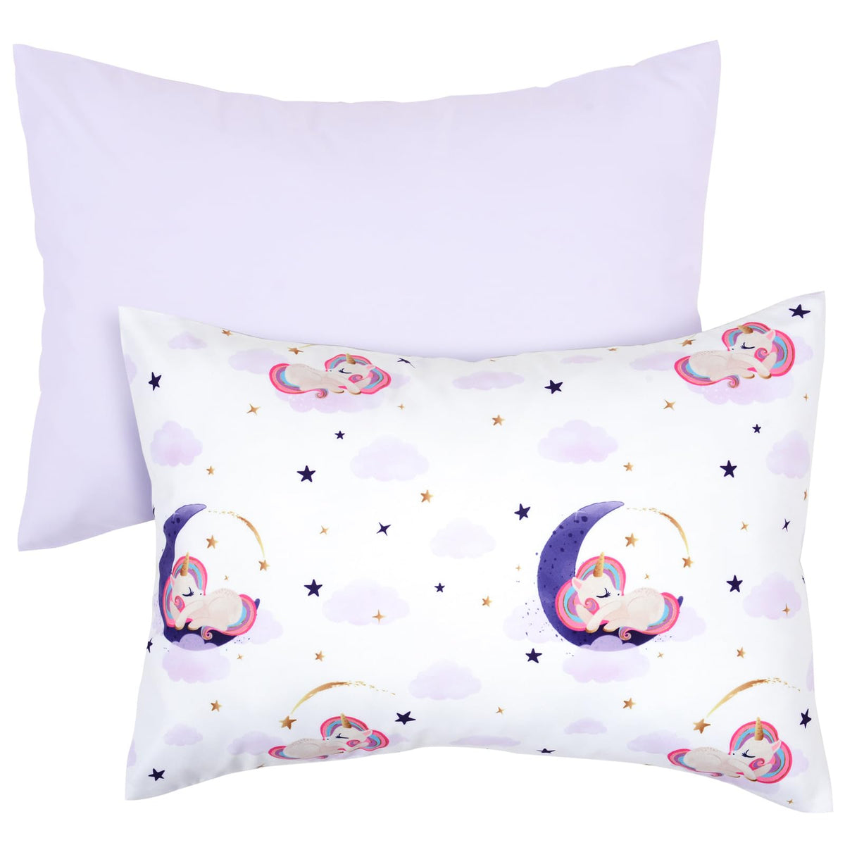 UOMNY unicorns 13x18 blue-white pillowcase for toddlers.