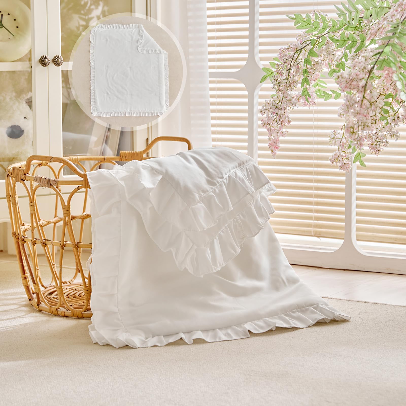 UOZZI BEDDING edge detail shows a 2 inch ruffle, perfect for nursery decor