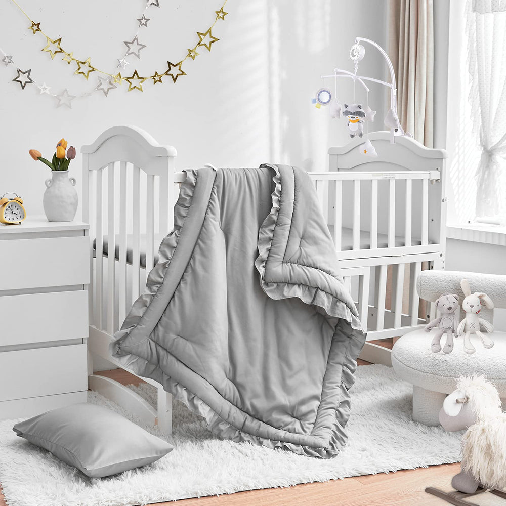 UOZZI BEDDING 3-piece crib set with ruffle comforter for cozy nursery styling