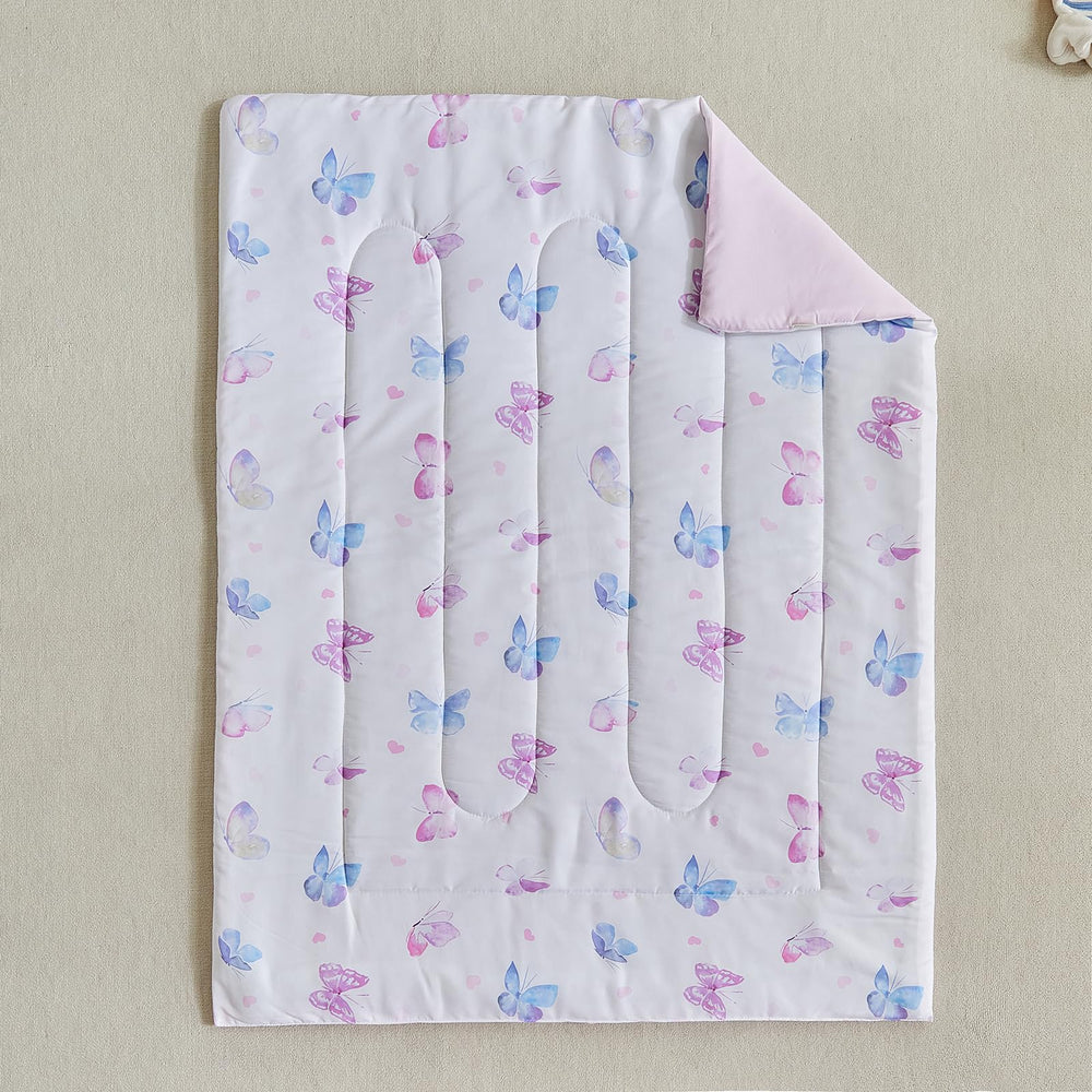 UOZZI BEDDING butterfly design on white base enhances nursery aesthetic.
