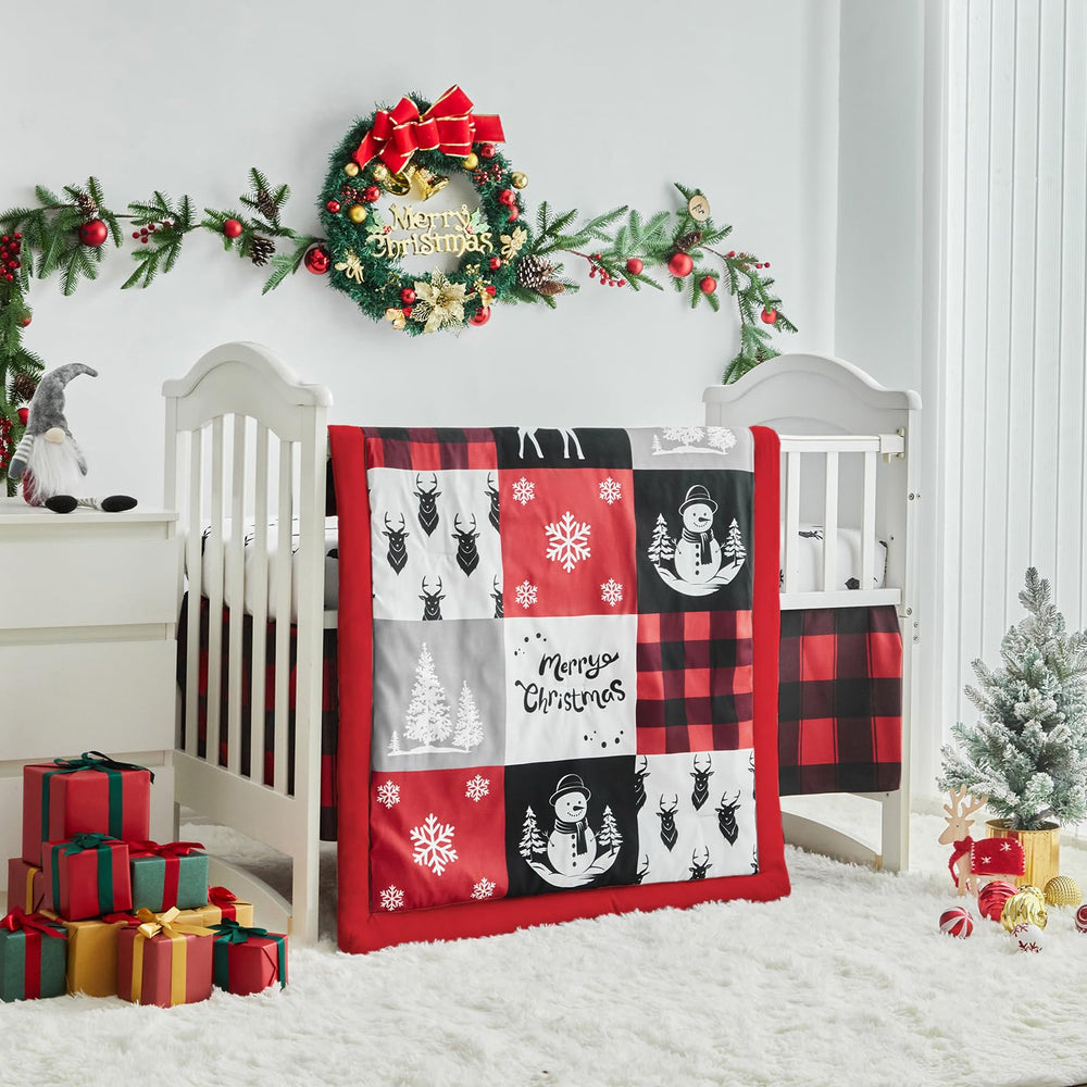 UOZZI BEDDING Christmas Gray crib fitted sheet offers soft breathability for babies.