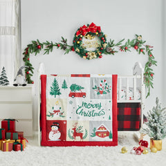 UOZZI Bedding Christmas red crib bedding set, full 3-piece ensemble for festive nurseries.