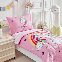 Fitted sheet fits standard toddler beds with snug, secure sizing.