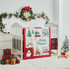 UOZZI Bedding fitted sheet in red and gray, snug crib fit.