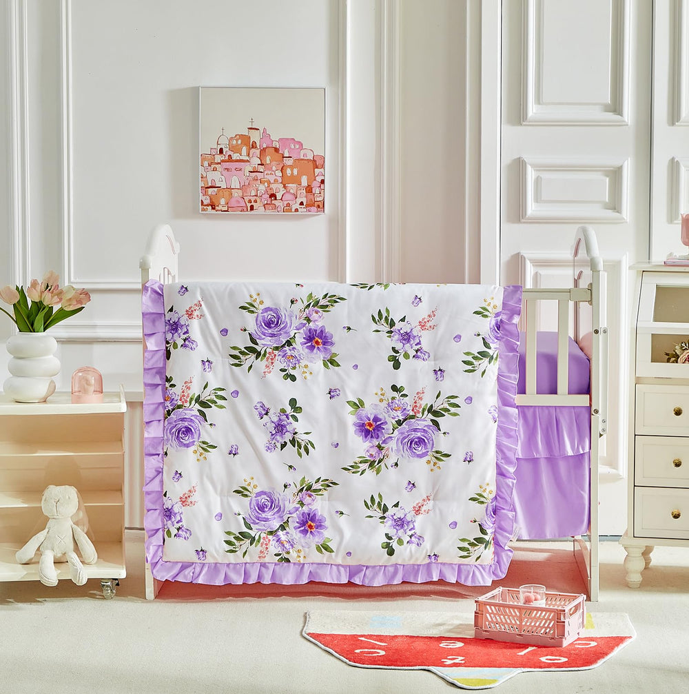 UOZZI BEDDING Flowers mini crib set with soft quilted comfort for baby naps