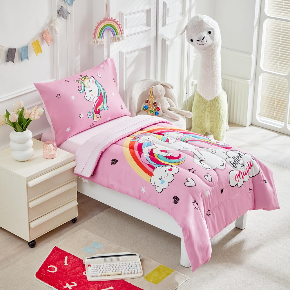 UOZZI Bedding pink unicorn pillowcase for playful, kid-friendly nights.