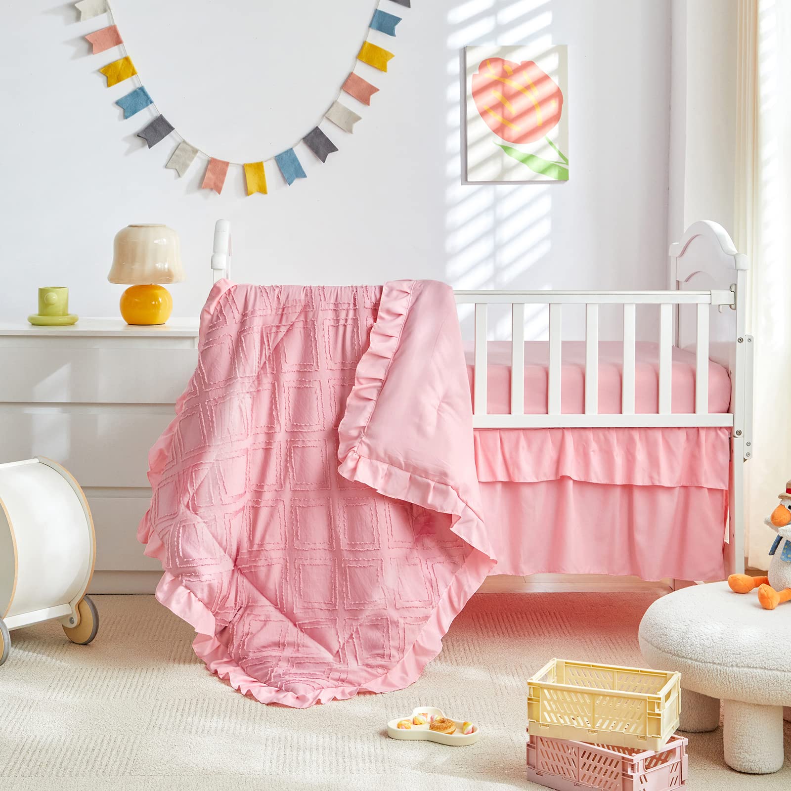 UOZZI Bedding pink quilted embroidery enhances chic nursery decor
