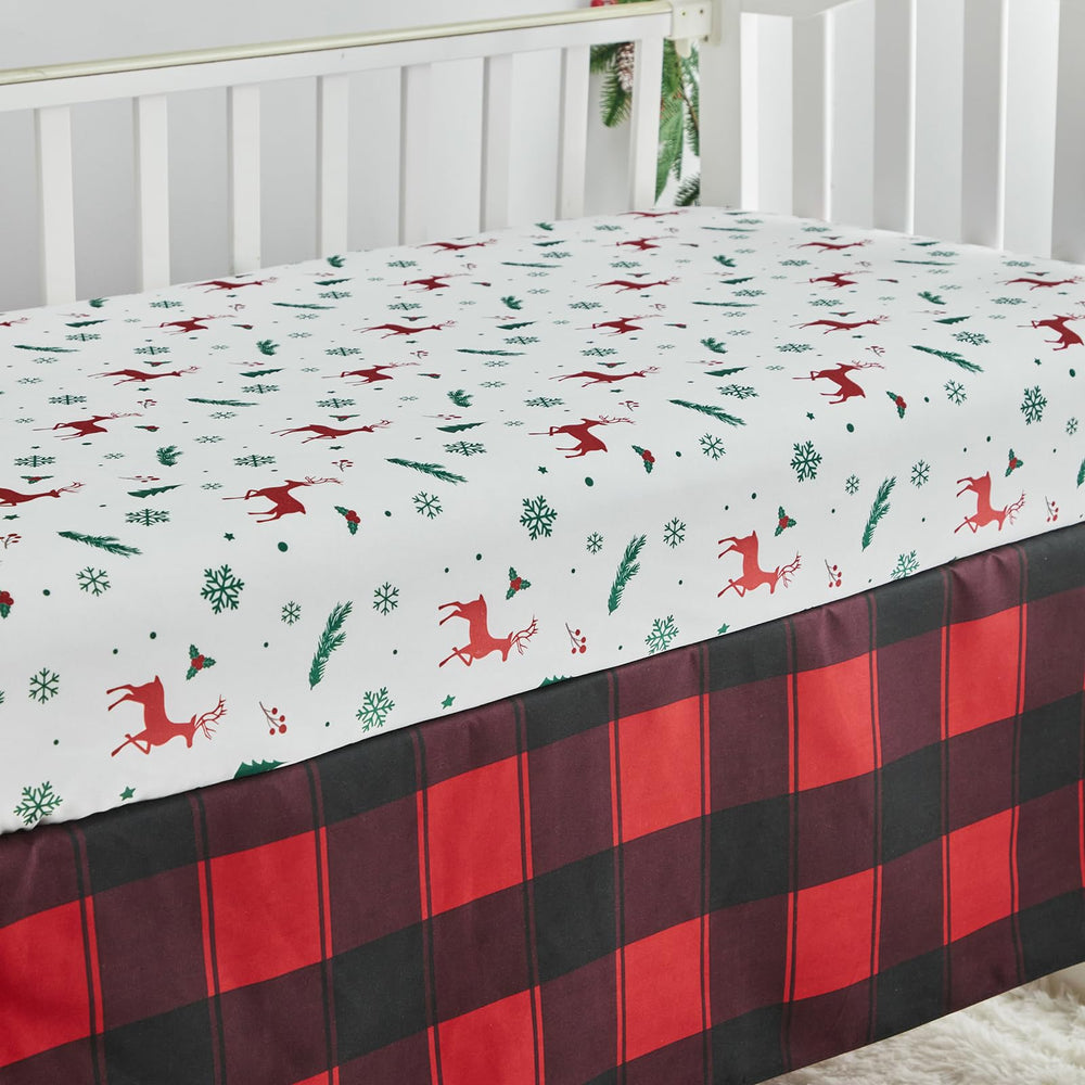 UOZZI Bedding red gray colorway in nursery setup for seasonal decor.