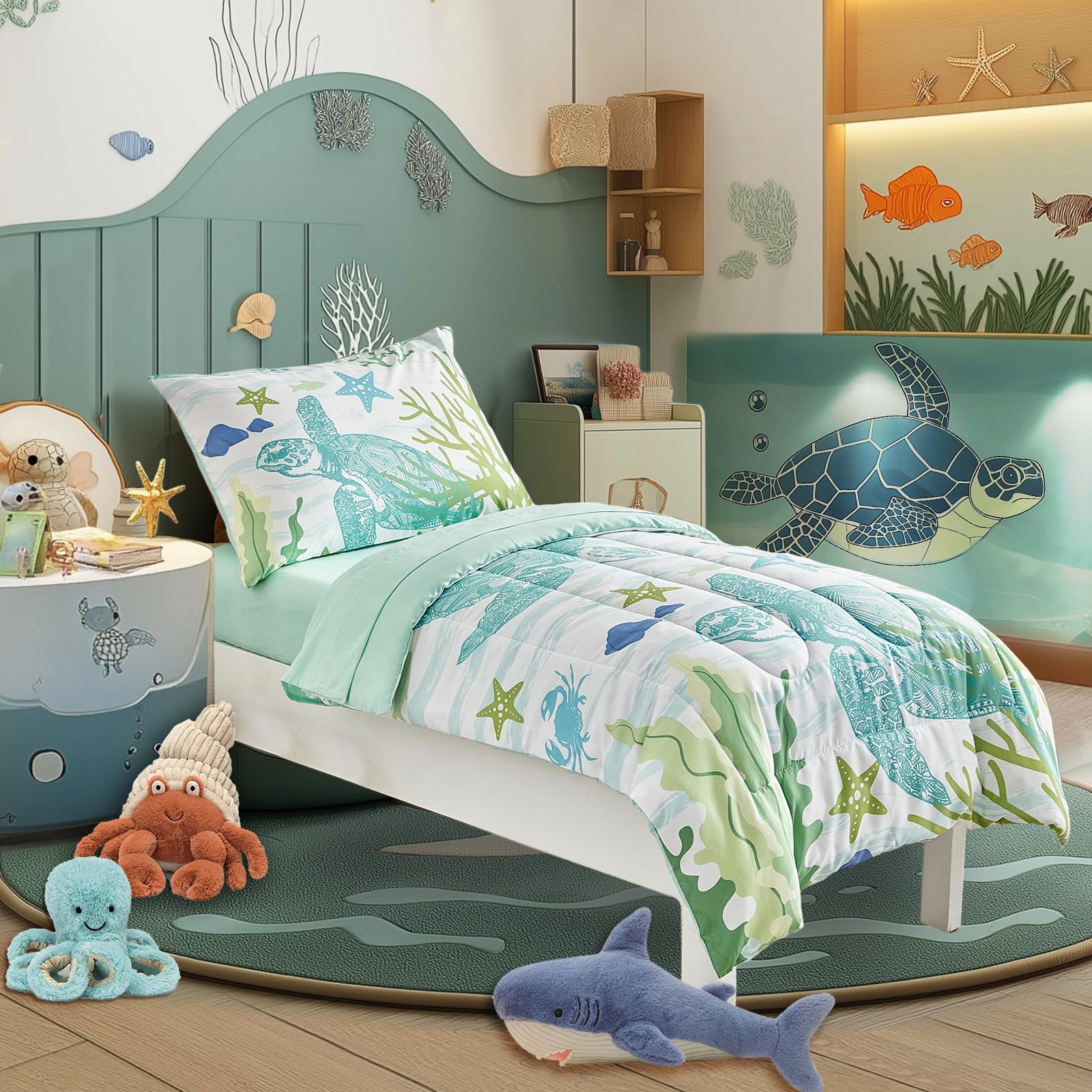 UOZZI BEDDING sea turtle toddler comforter offers soft microfiber for restful nights.