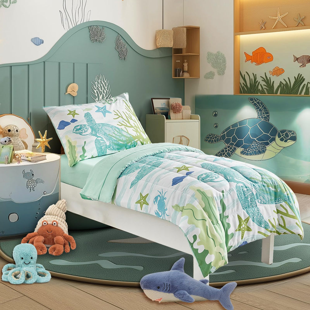 UOZZI BEDDING sea turtle toddler comforter offers soft microfiber for restful nights.