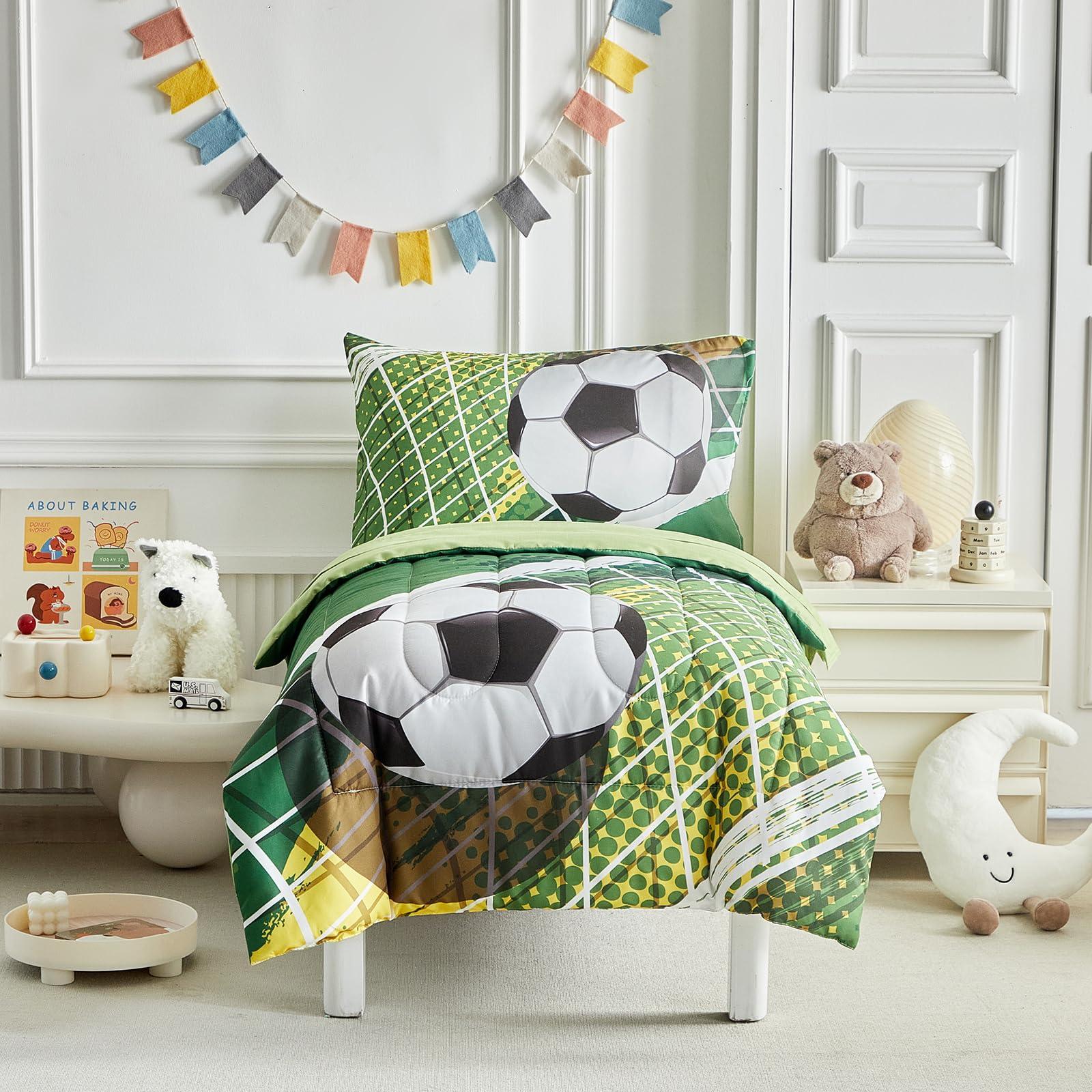 UOZZI BEDDING soccer toddler flat sheet soft, breathable coverage