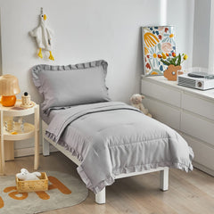 UOZZI BEDDING toddler gray comforter with ruffle fringe for cozy naps