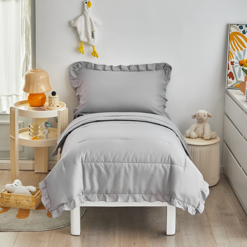 UOZZI BEDDING gray pillowcase with ruffle detail, reversible for two looks