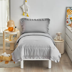 UOZZI BEDDING gray pillowcase with ruffle detail, reversible for two looks