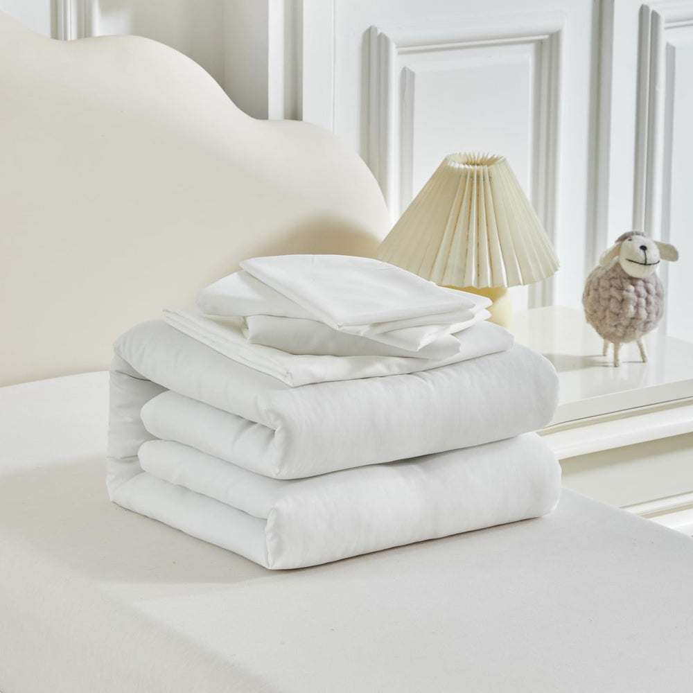 UOZZI BEDDING clean white bed scene highlights versatility