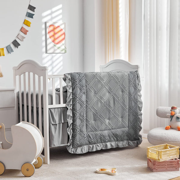 UOZZI BEDDING tufted ruffle crib comforter in gray