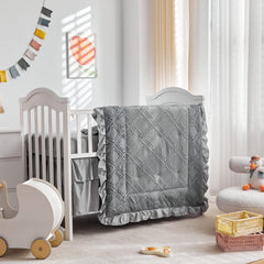 UOZZI BEDDING tufted ruffle crib comforter in gray