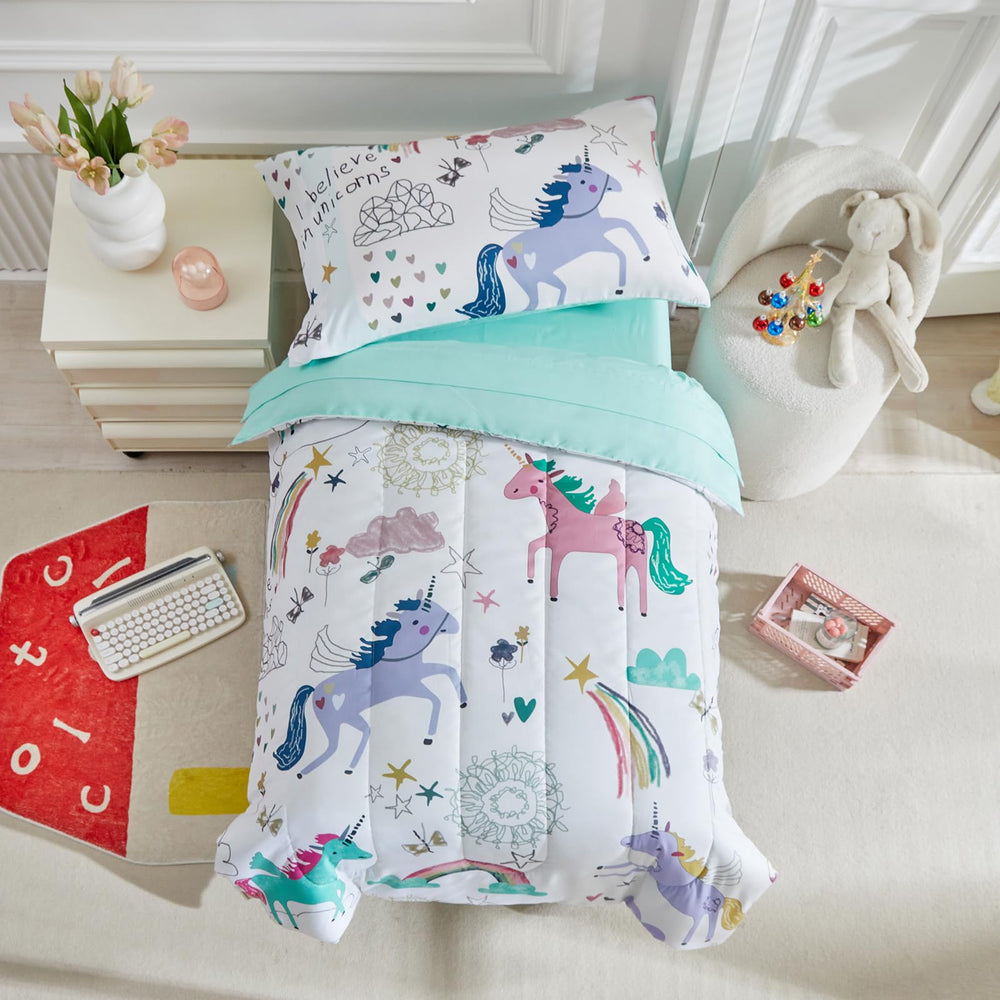 UOZZI Bedding unicorn comforter close-up shows soft microfiber for gentle sleep