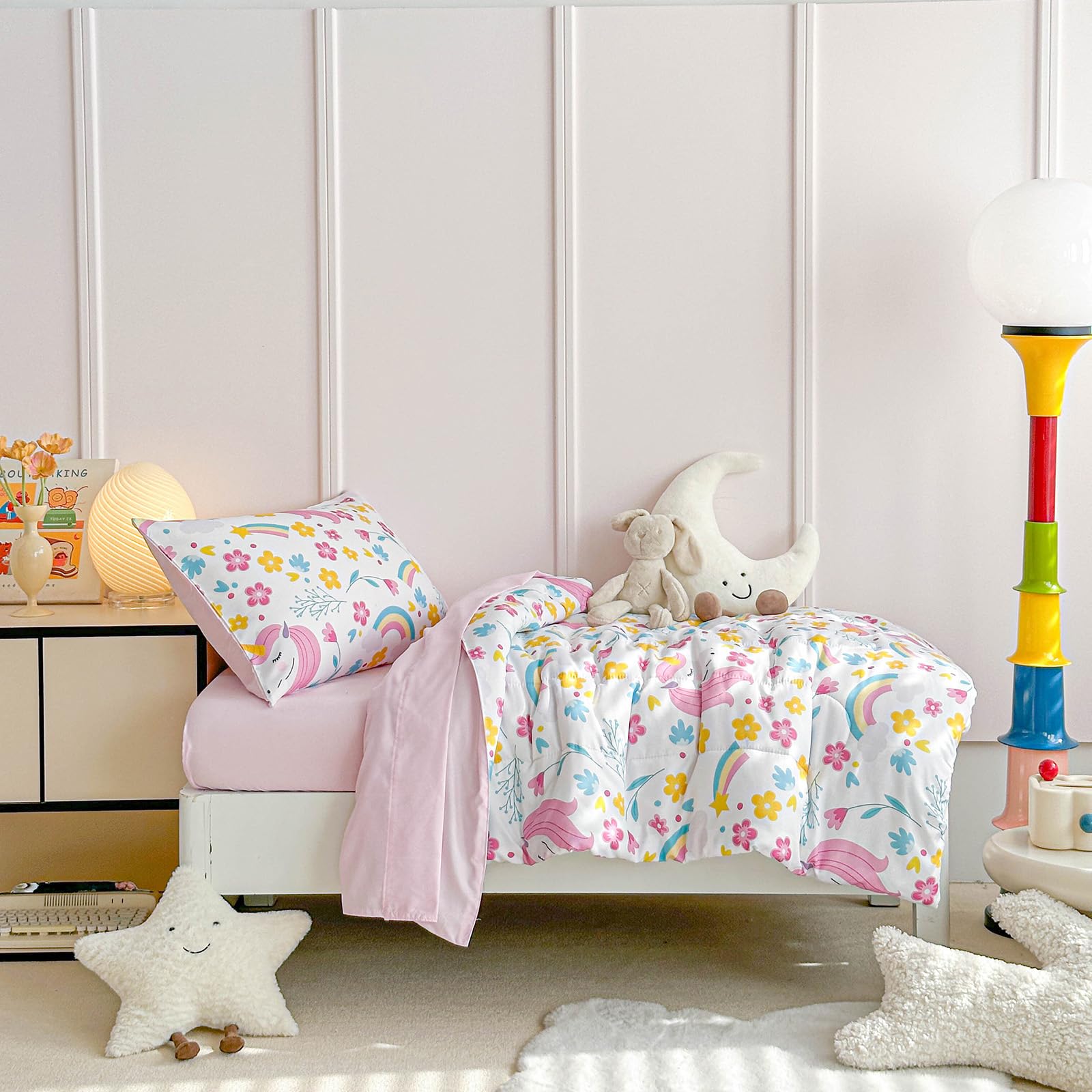 UOZZI BEDDING reversible pink sheet set complements unicorn theme for cozy nights.