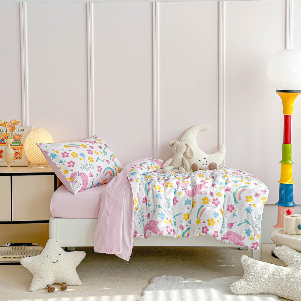 UOZZI BEDDING reversible pink sheet set complements unicorn theme for cozy nights.