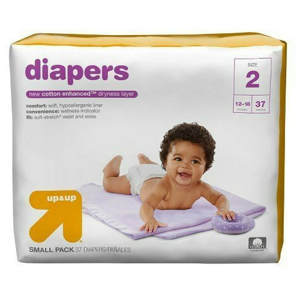 Up & Up diapers size 2, 37-count pack, soft breathable cotton for newborns