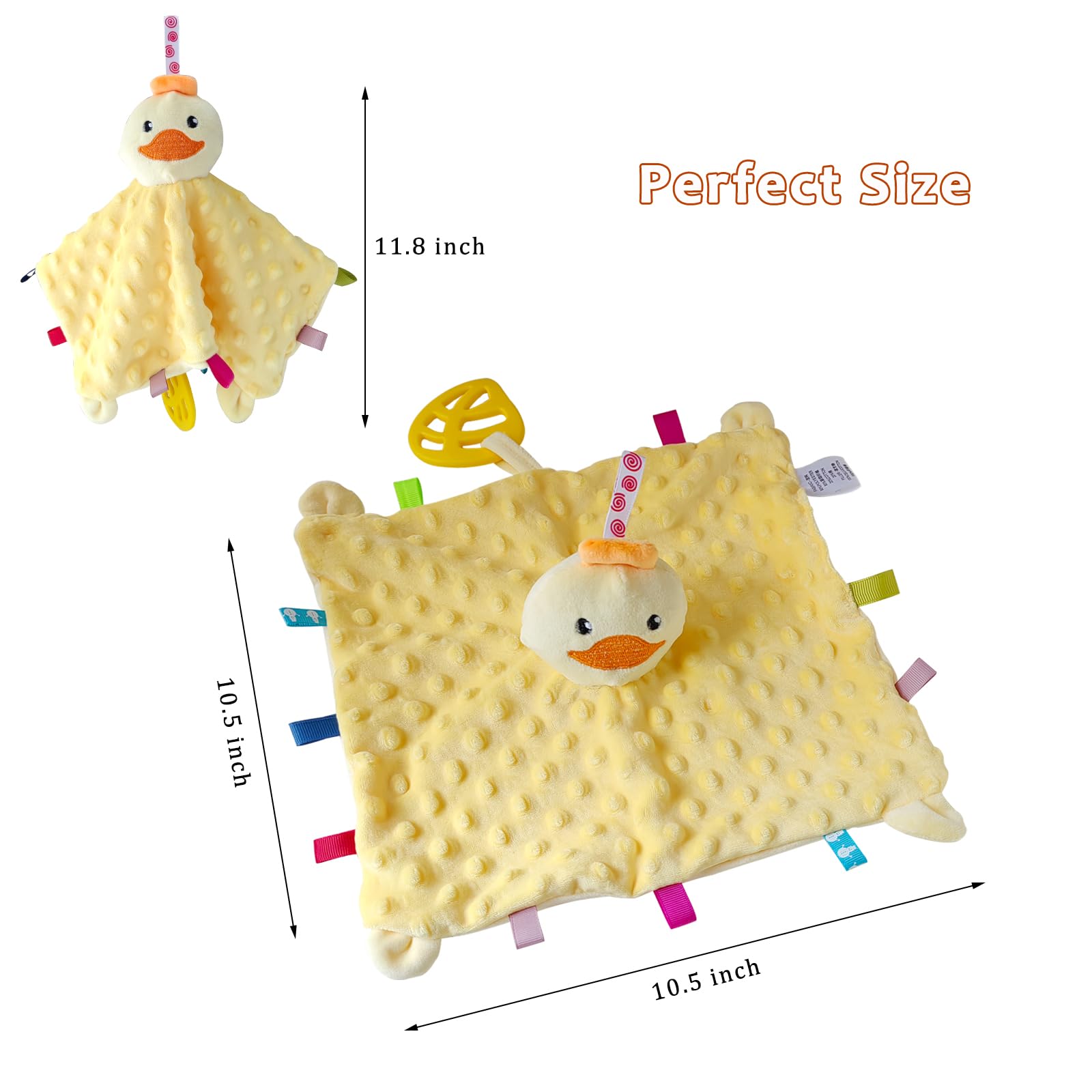 Upalupa blanket with tags for baby sensory play and teether exploration.
