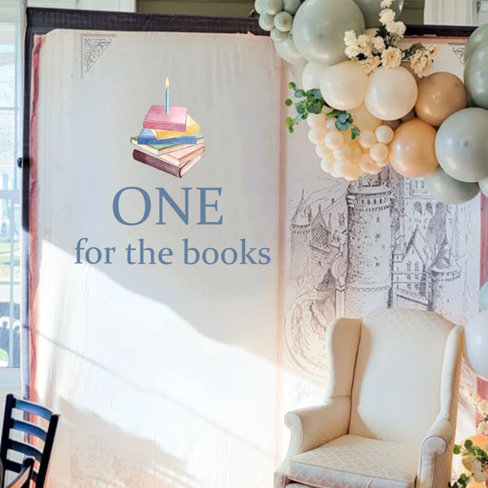 Upfirst Book decal kit elevates birthday decor with a playful vibe.