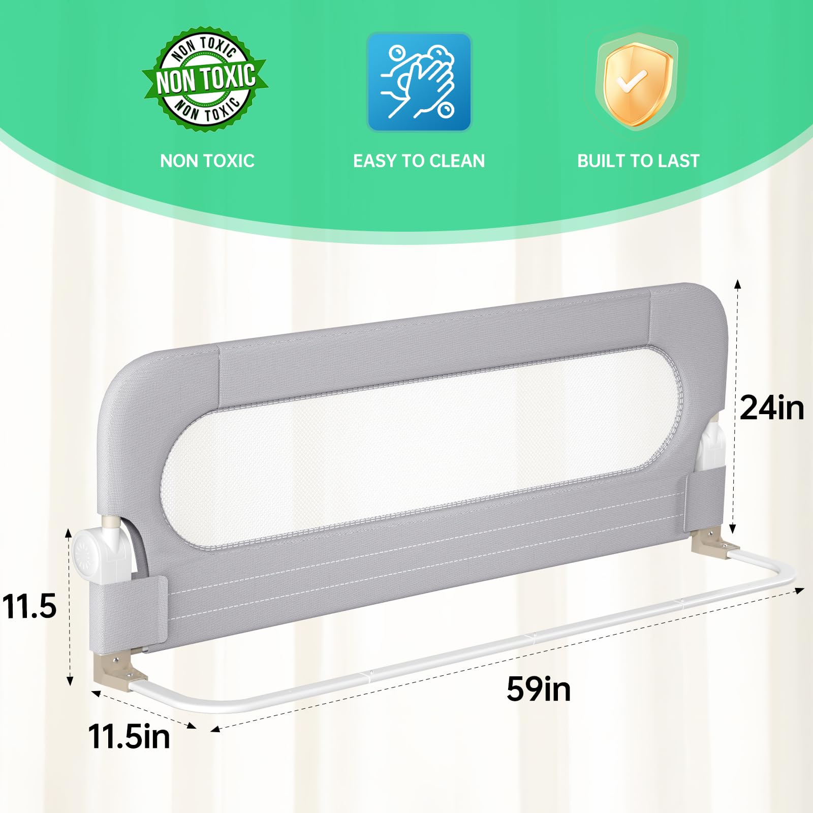 Close-up of the reinforced anchor safety system on the UPGOGO bed rail