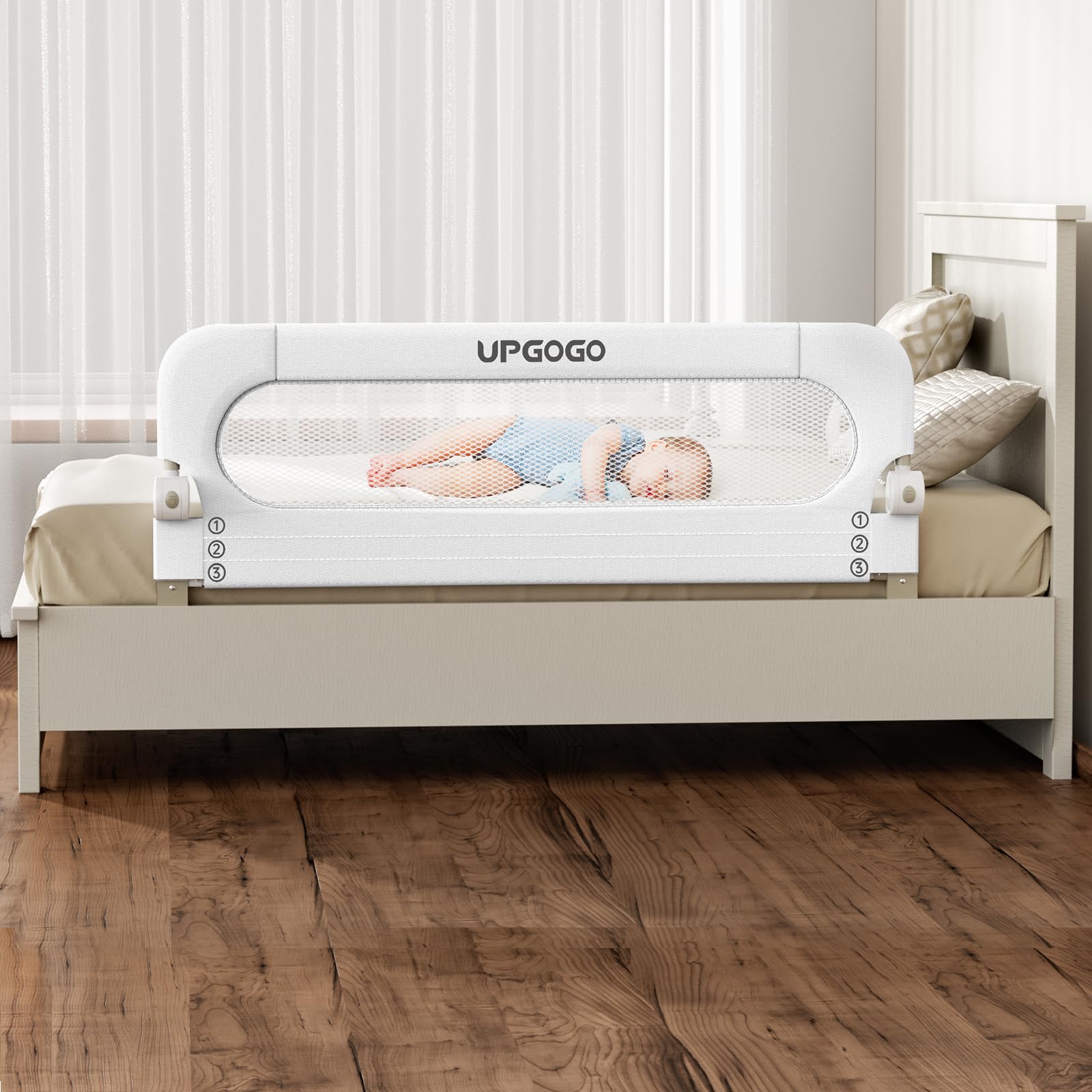UPGOGO folding bed rail hero view showing full-length guard for safer sleep.