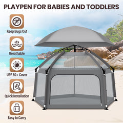 UPHUNAL playpen canopy and side curtains protect from sun