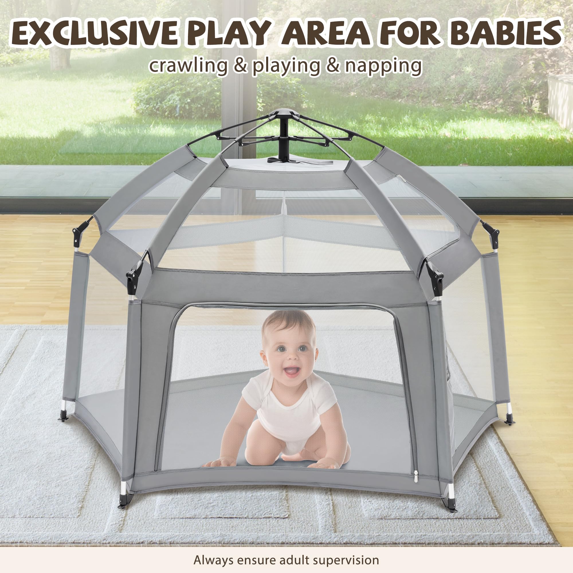 UPHUNAL playpen mesh walls enable airflow and easy supervision