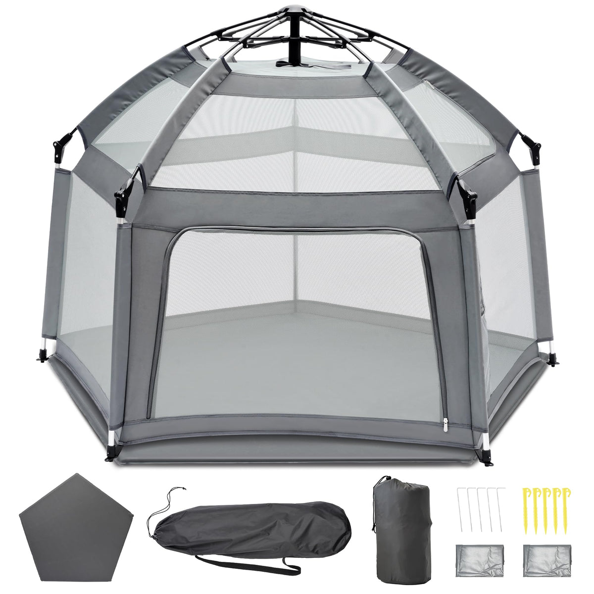 UPHUNAL baby playpen with self-inflating mat for indoor outdoor use